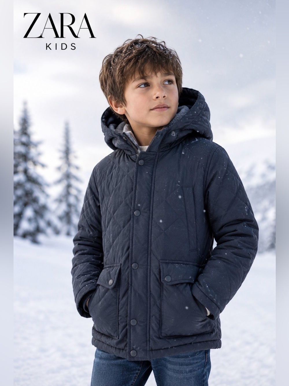 Zara Boys Quilted Hooded Coat Navy Jacket Size 11/12